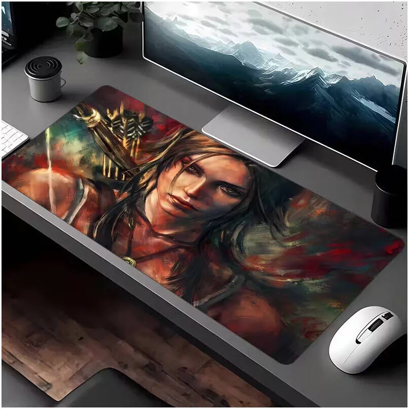 پد ماوس گیمینگ رسمی لارا کرافت توم ریدر، زیره لاستیکی ضد لغزش، پد رومیزی با ژست اکشن لارا کرافت، پد بزرگ فضای کار، 30cmX60cm
