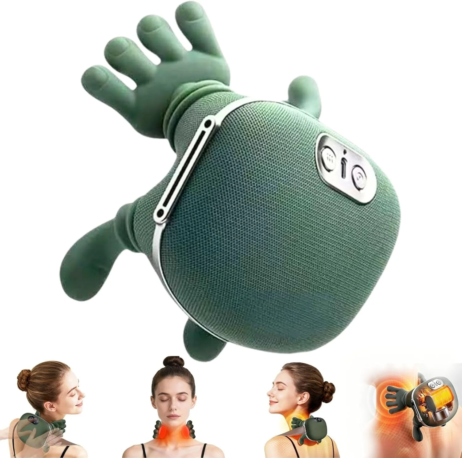 ماساژور گردن با طراحی دست‌مانند، ماساژور شیاتسو گردن و کمر گرمایشی بیونیک، ماساژ الکتریکی با بافت عمیق بی‌سیم و قابل حمل با عملکرد گرمایشی شبیه‌سازی دست انسان برای آرامش گردن، شانه و کمر