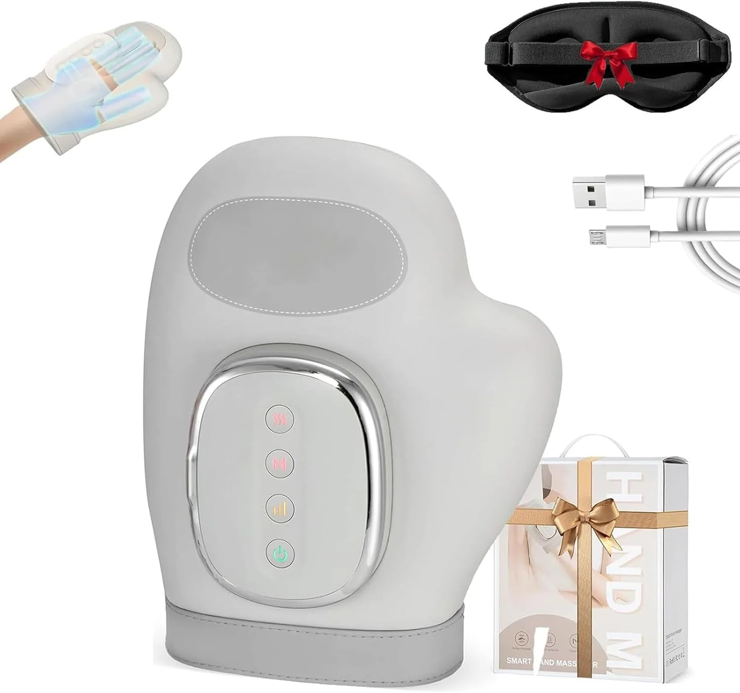 ماساژور دستی برقی، دستکش ماساژور برقی دست با 5 شدت و 3 تنظیمات حرارتی، ماساژور دستی با کمپرس گرمایشی و کیسه هوا برای تسکین درد و آرامش انگشتان و کف دست