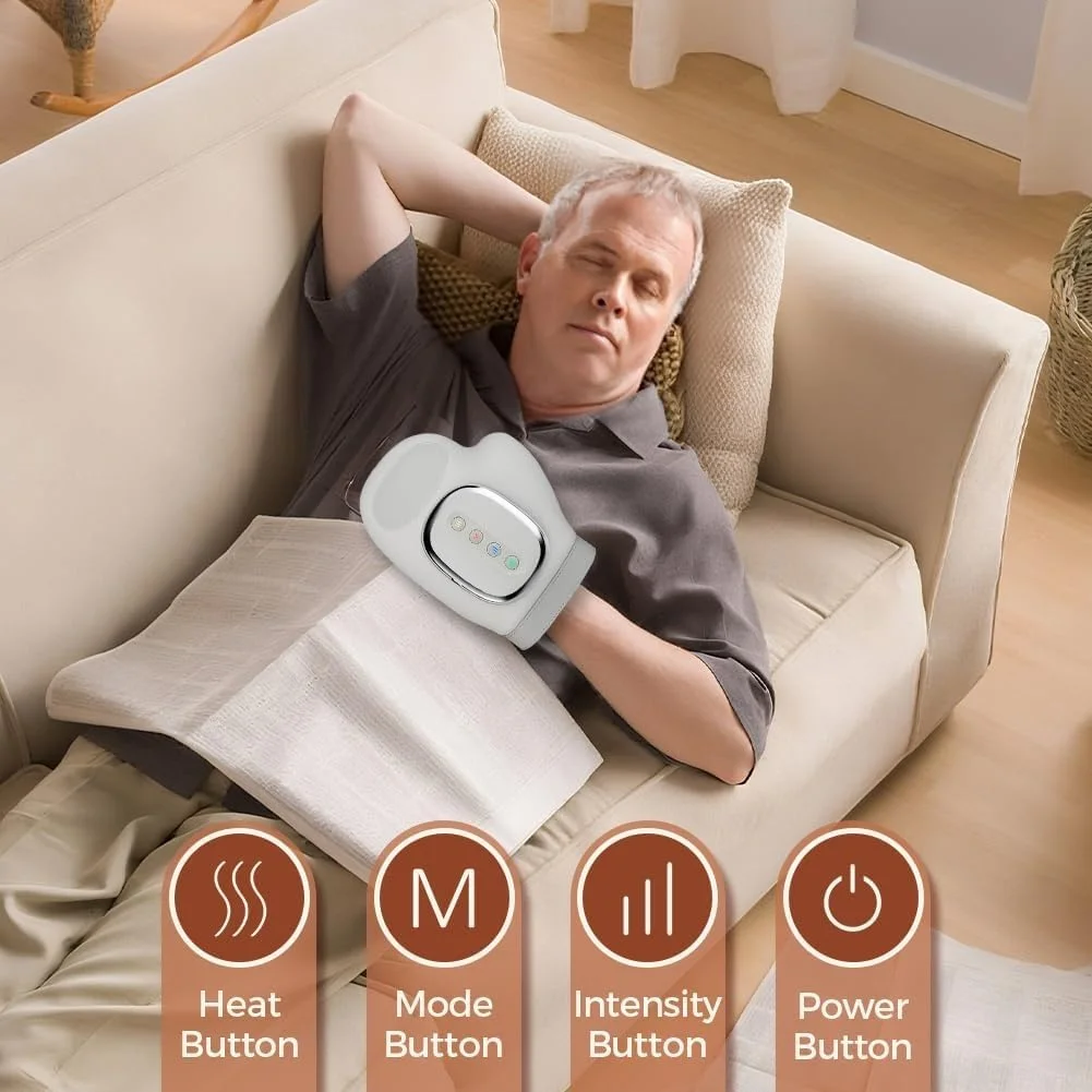 ماساژور دستی برقی، دستکش ماساژور برقی دست با 5 شدت و 3 تنظیمات حرارتی، ماساژور دستی با کمپرس گرمایشی و کیسه هوا برای تسکین درد و آرامش انگشتان و کف دست