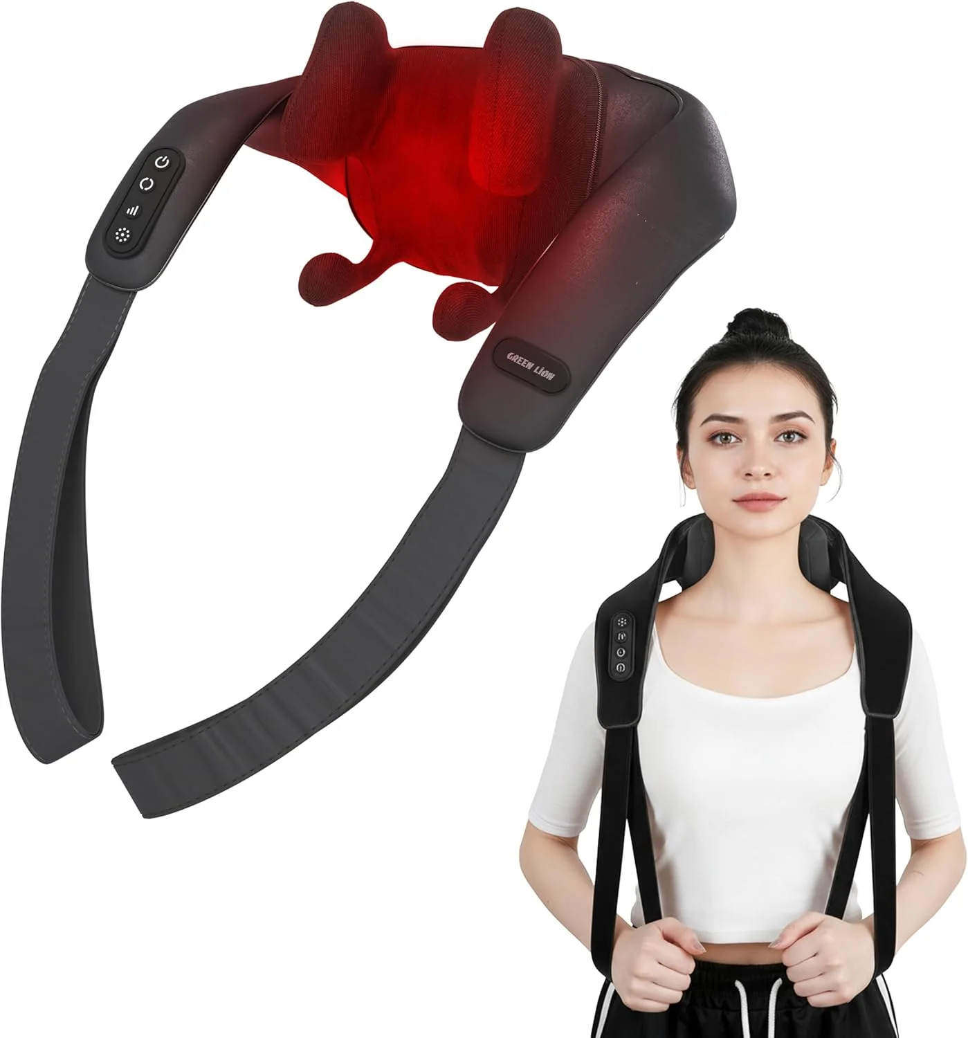 ماساژور گردن 4D گرین لاین، گرما درمانی آرامش بخش، ورز دادن به جلو و عقب، 2 سطح گرمایش، 3 سطح سرعت، 45 دقیقه زمان کار، ماساژور پارچه ای نرم شبیه دست برای گردن/شانه ها/کمر