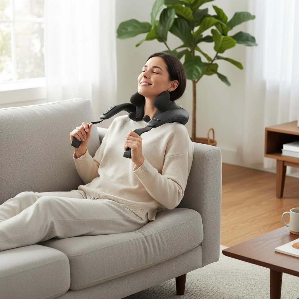 ماساژور گردن 4D گرین لاین، گرما درمانی آرامش بخش، ورز دادن به جلو و عقب، 2 سطح گرمایش، 3 سطح سرعت، 45 دقیقه زمان کار، ماساژور پارچه ای نرم شبیه دست برای گردن/شانه ها/کمر