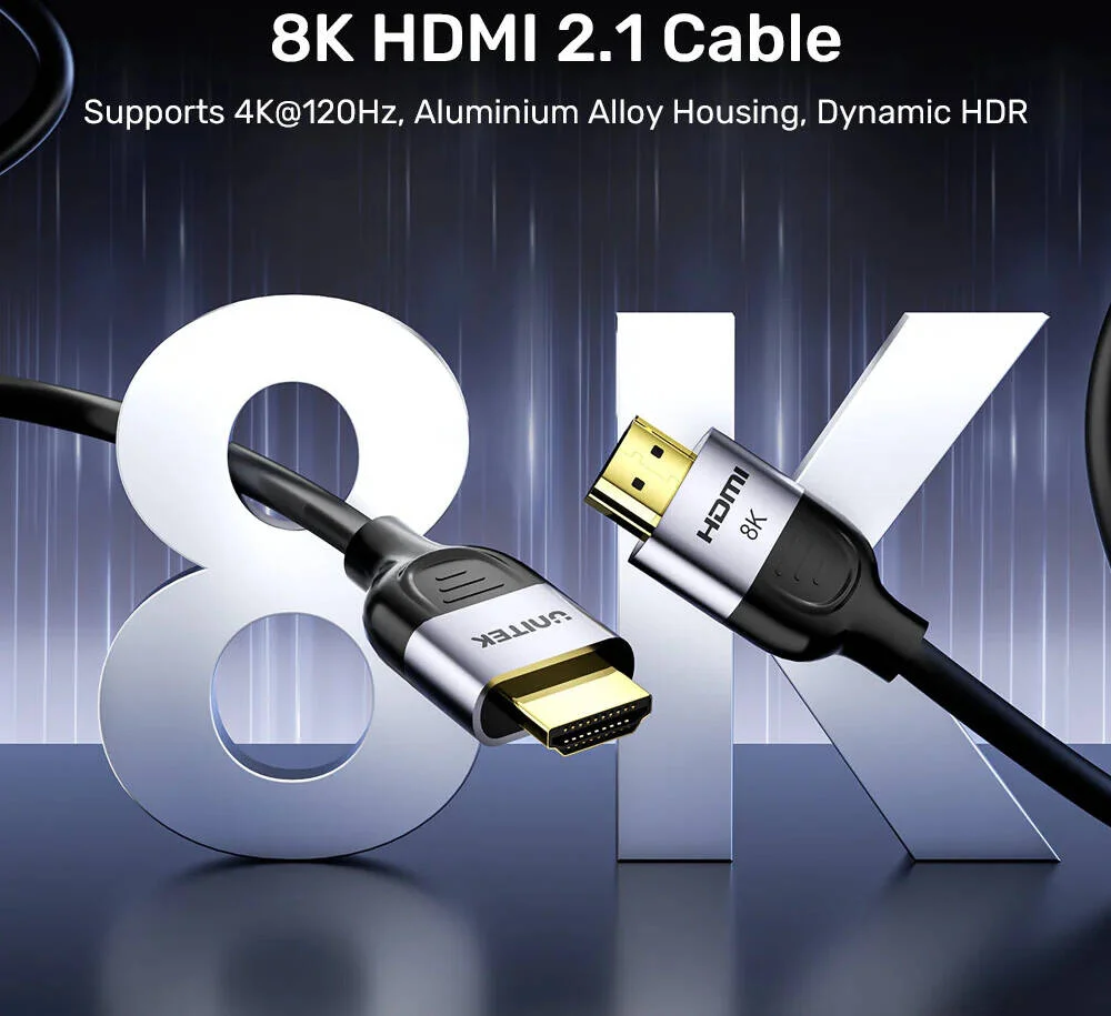 کابل گیمینگ HDMI 2.1 با رزولوشن 8K@60Hz، انتقال داده تا 48 گیگابیت بر ثانیه، تکنولوژی HDCP و HDR دینامیک، تعویض سریع رسانه، طول کابل 5 متر، مشکی | C11086GY01-5M