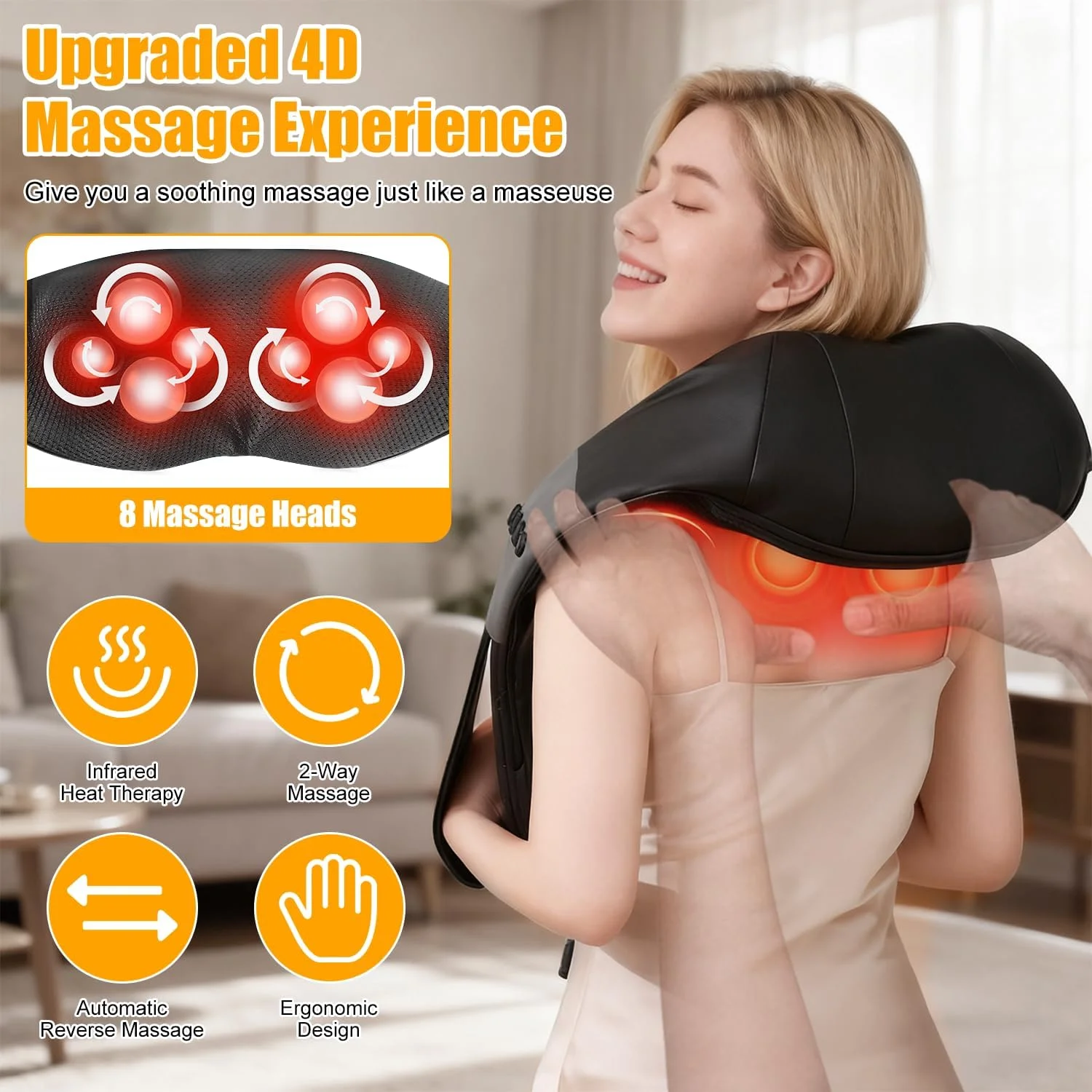 ماساژور گردن و کمر شیاتسو، بالش ماساژور برقی سه بعدی بافت عمیق، با زمان‌بندی هوشمند و محافظت در برابر گرمای بیش از حد، برای تسکین درد عضلات شانه، گردن و بدن