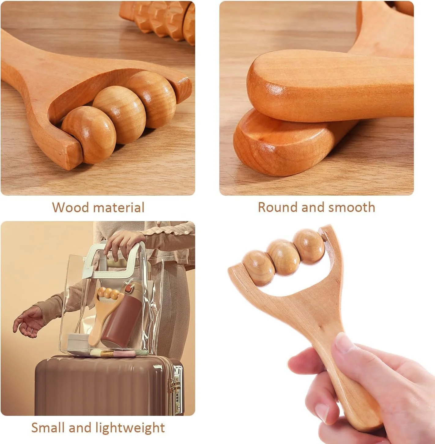 غلتک ماساژ چوبی، غلتک ماساژ دستی، غلتک ماساژ کمر، غلتک چوبی ماساژ مناسب برای پاها، دست ها، کمر، 2 عدد