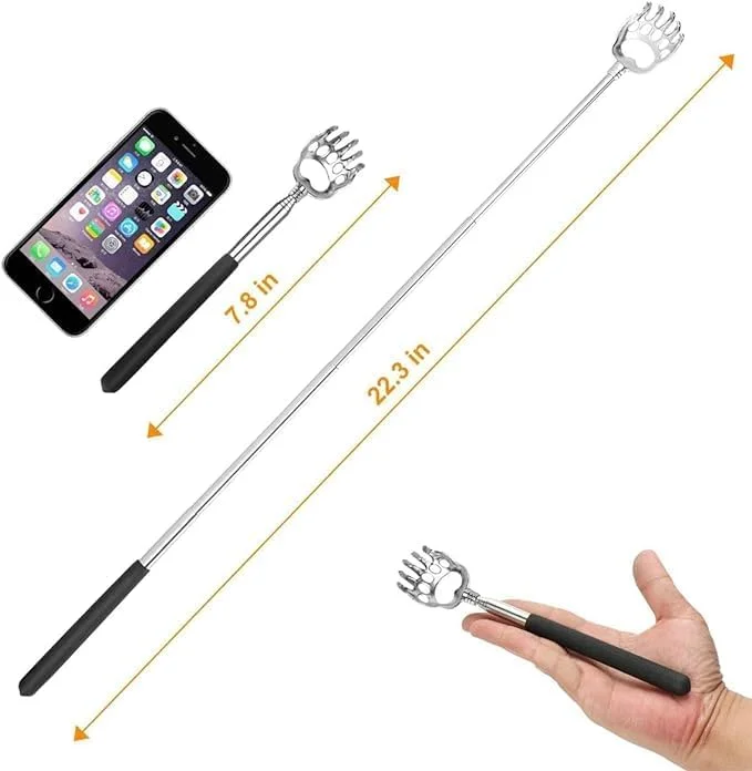 خاراندن پشت تلسکوپی، ماساژور دستی با دسته‌های لاستیکی، دسته تلسکوپی فلزی قابل جمع شدن برای تسکین آقایان، خانم‌ها و کودکان در مسافرت، خانه و محل کار (2 چنگک)