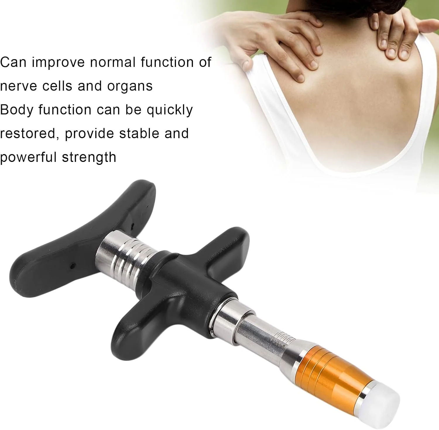 ابزار تنظیم دستی ستون فقرات ZJchao، ماساژور ستون فقرات تک سر با 10 سطح، دستگاه تفنگی ماساژ فعال کننده دستی کمر، ابزار تنظیم قابل حمل ستون فقرات (طلایی)