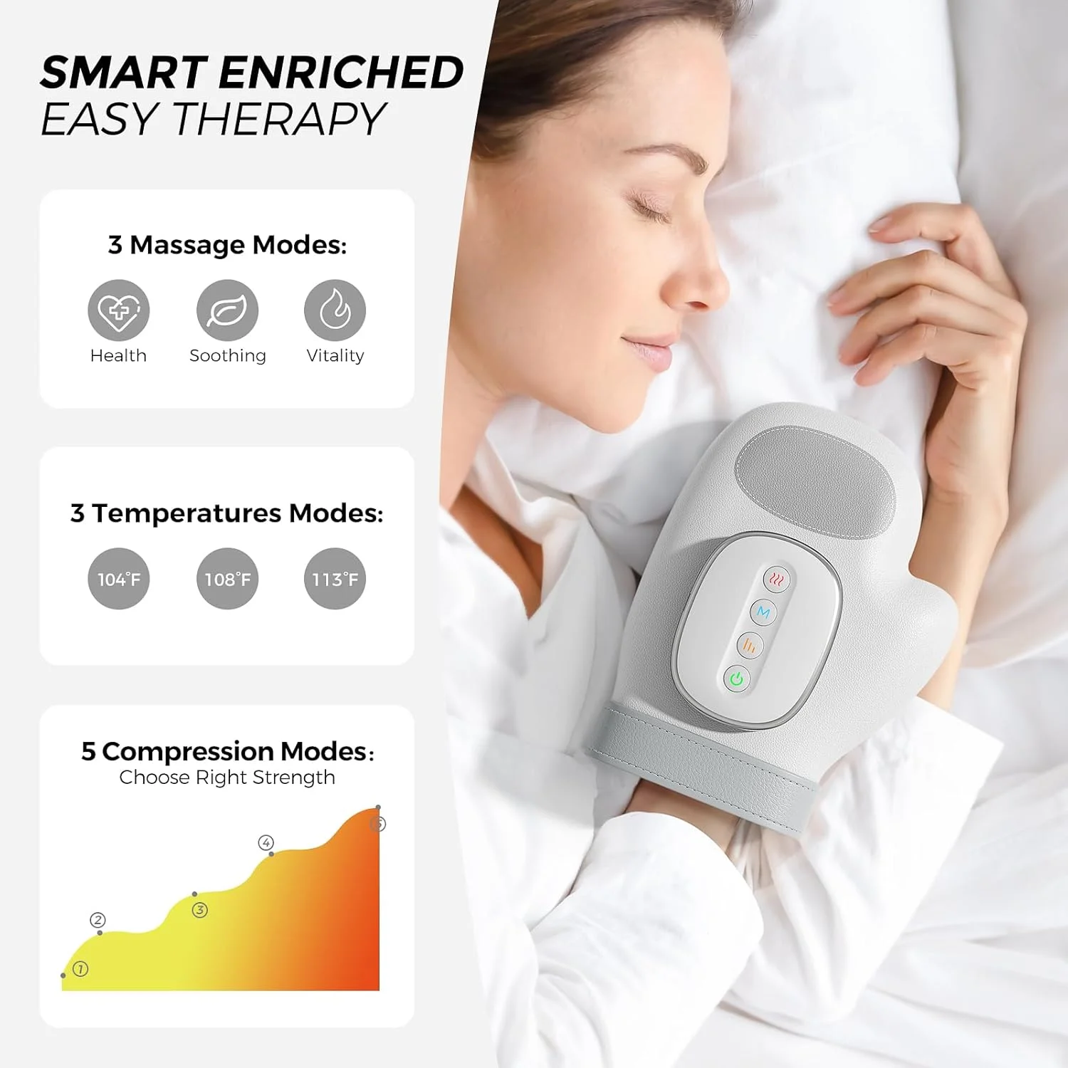 ماساژور دست WUX با کمپرس گرمایشی، 3 حالت ماساژ، 4 دما، 5 مدل کمپرس، به تسکین خستگی دست، تونل کارپال و ناراحتی آرتروز کمک می کند، هدیه ایده آل برای زنان و مردان