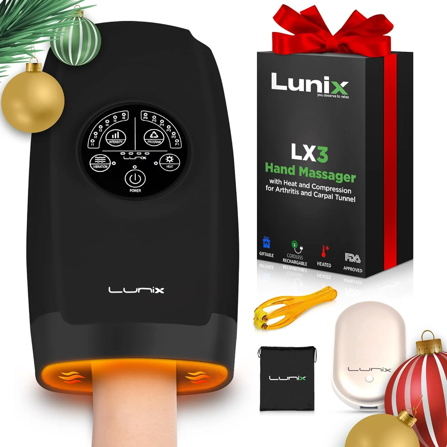 ماساژور دستی برقی بی سیم Lunix LX3 با قابلیت فشرده سازی، 6 سطح درمان نقطه فشاری برای آرتروز، تسکین درد، تونل کارپال و بی حسی انگشتان، دستگاه ماساژ شیاتسو با گرما