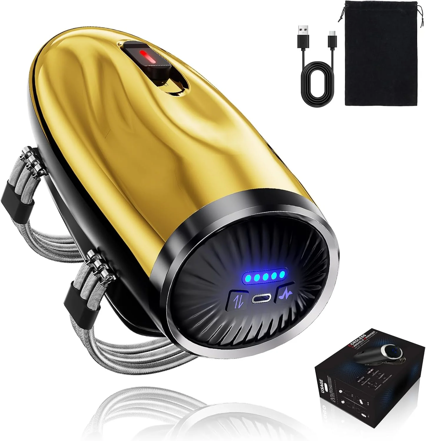 ماساژور دستی بی سیم، ماساژور دستی بی سیم حرفه ای آرایشگری، دکمه تنظیم 5 سرعته، 5 حالت ماساژ، ماساژ گردن/پا/دست، شارژ USB 2600AMH (طلایی)