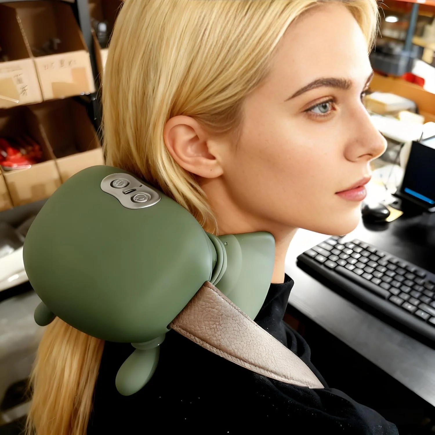 ماساژور گرمایشی بیونیک، ماساژور قابل حمل شیاتسو گردن و کمر، ماساژ عمیق بافت الکتریکی 4 بعدی، طراحی دست انسان شبیه سازی شده برای تسکین درد و آرامش عضلات (078 سبز)