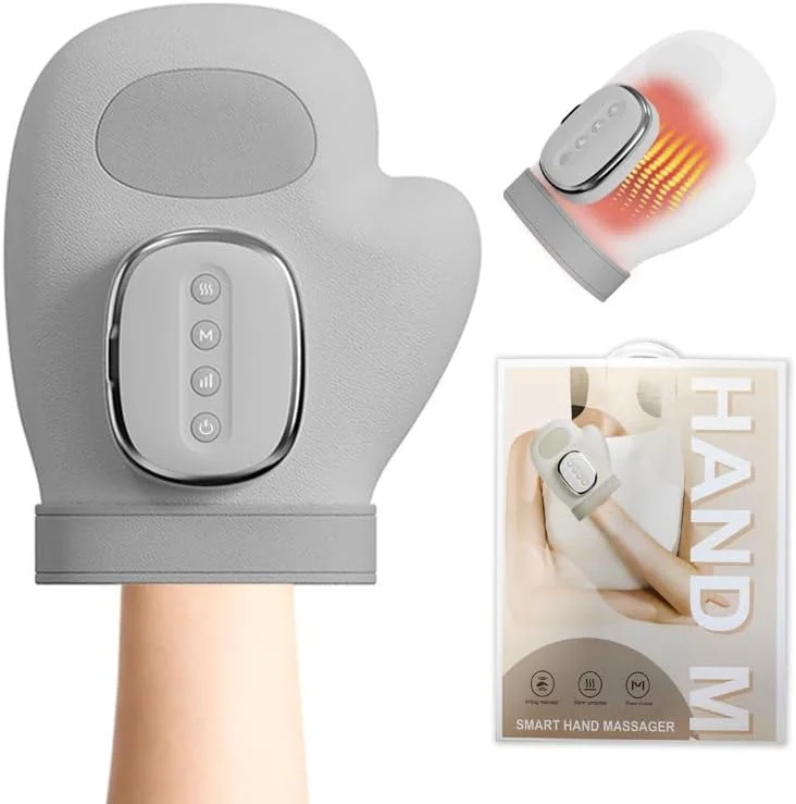 ماساژور دست با گرما و فشار، دارای 3 حالت ماساژ، 3 دما، 5 مدل فشار، ماساژور دست برای تسکین خستگی دست، هدیه برای زنان/مردان (خاکستری)