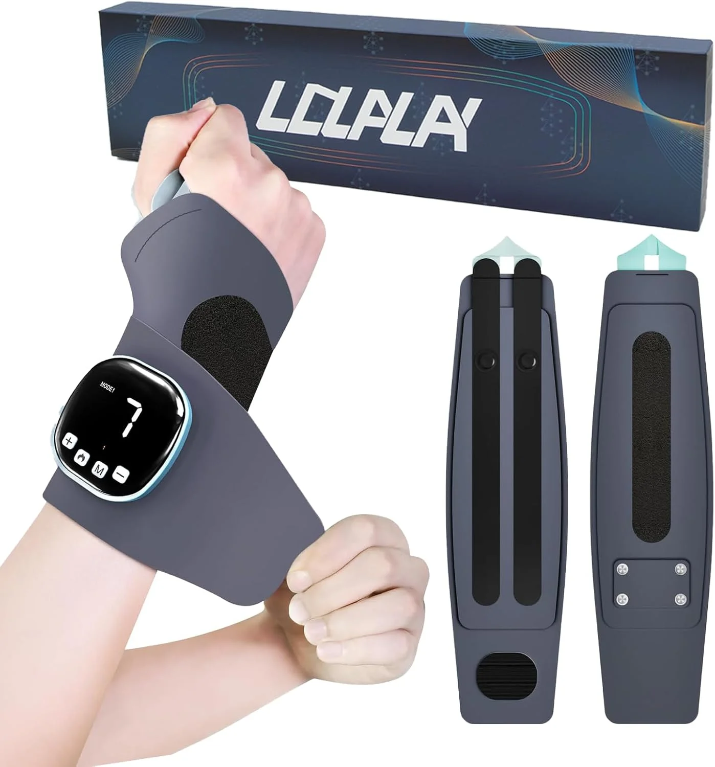ماساژور برقی دست با گرما، پد گرم کننده مچ دست بی سیم، ماساژ پالس تسکین دهنده درد دست، 3 سطح گرما، طول قابل تنظیم برای استفاده روزانه و ورزشی، مناسب برای دست چپ و راست