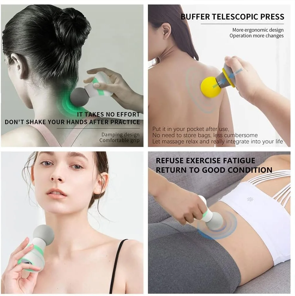 ماساژور دستی کوچک برقی KROSTY، قابل تنظیم در 6 سرعت، ماساژور قابل حمل، ارتعاش با فرکانس بالا، ماساژور کل بدن برای کمر، گردن و شانه ها (صورتی)