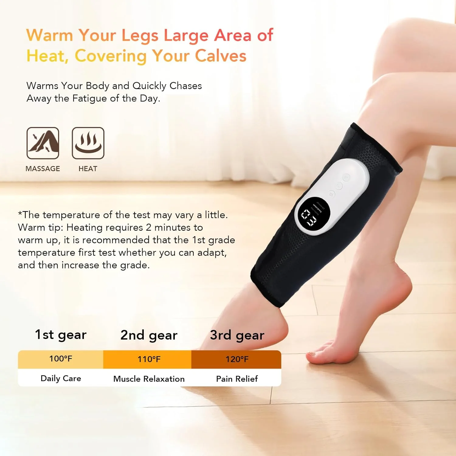 ماساژور پا، ماساژور ساق پا با فشار هوا و گرما، بی سیم برای گردش خون و تسکین درد، 3 حالت شدت، هدیه برای آقایان و بانوان، خاکستری