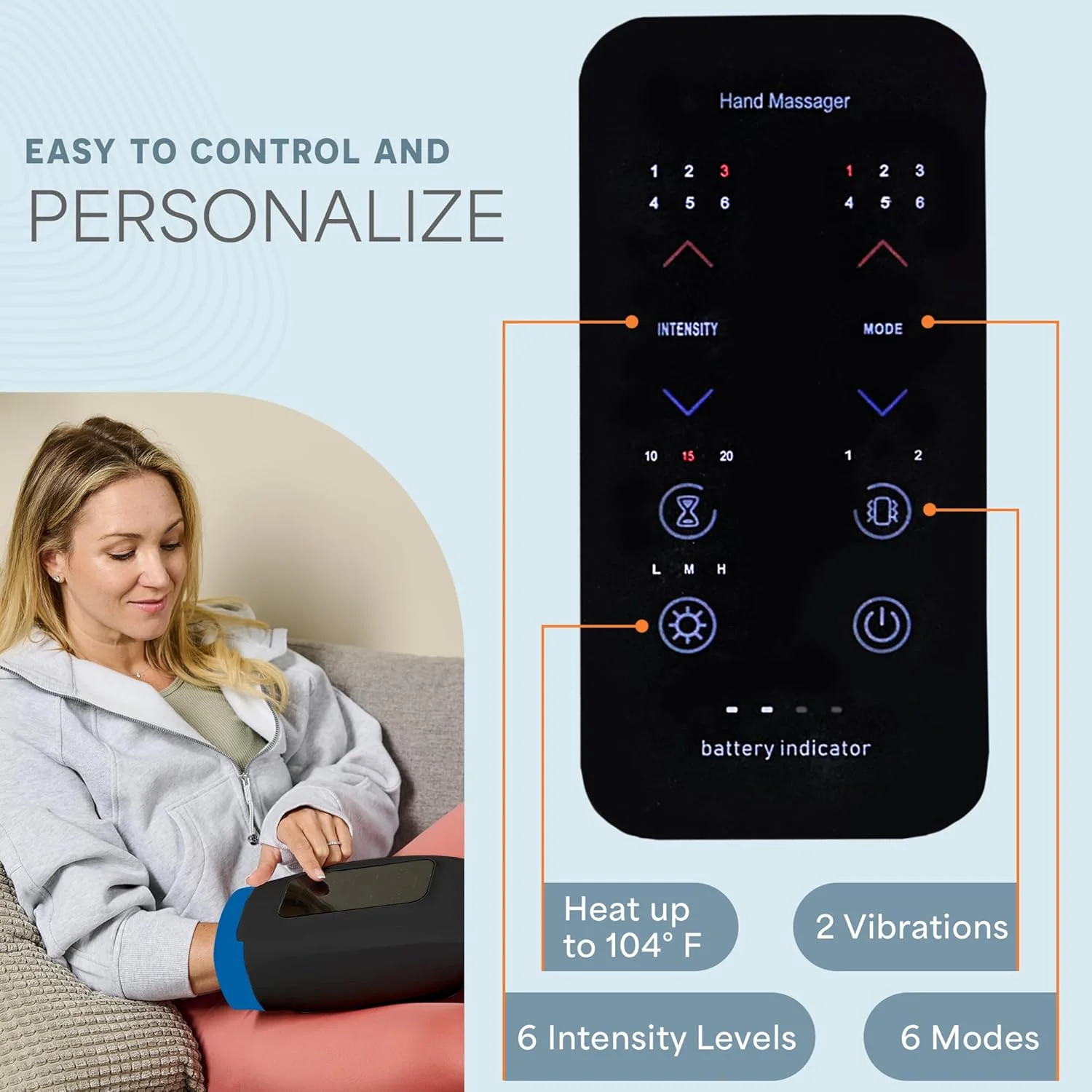 ماساژور دست LifePro Legra Plus با گرما و فشار - ماساژور انگشت، مچ و کف دست با 5 حالت - درمان نقطه فشاری برای دست های حساس، آرامش و راحتی