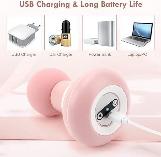 ماساژور دستی برقی بی سیم KANATHA، طراحی جمع و جور 7cm x 11cm با 6 حالت لرزش - ایده آل برای آقایان و بانوان برای تسکین شانه، گردن و کمر (صورتی)