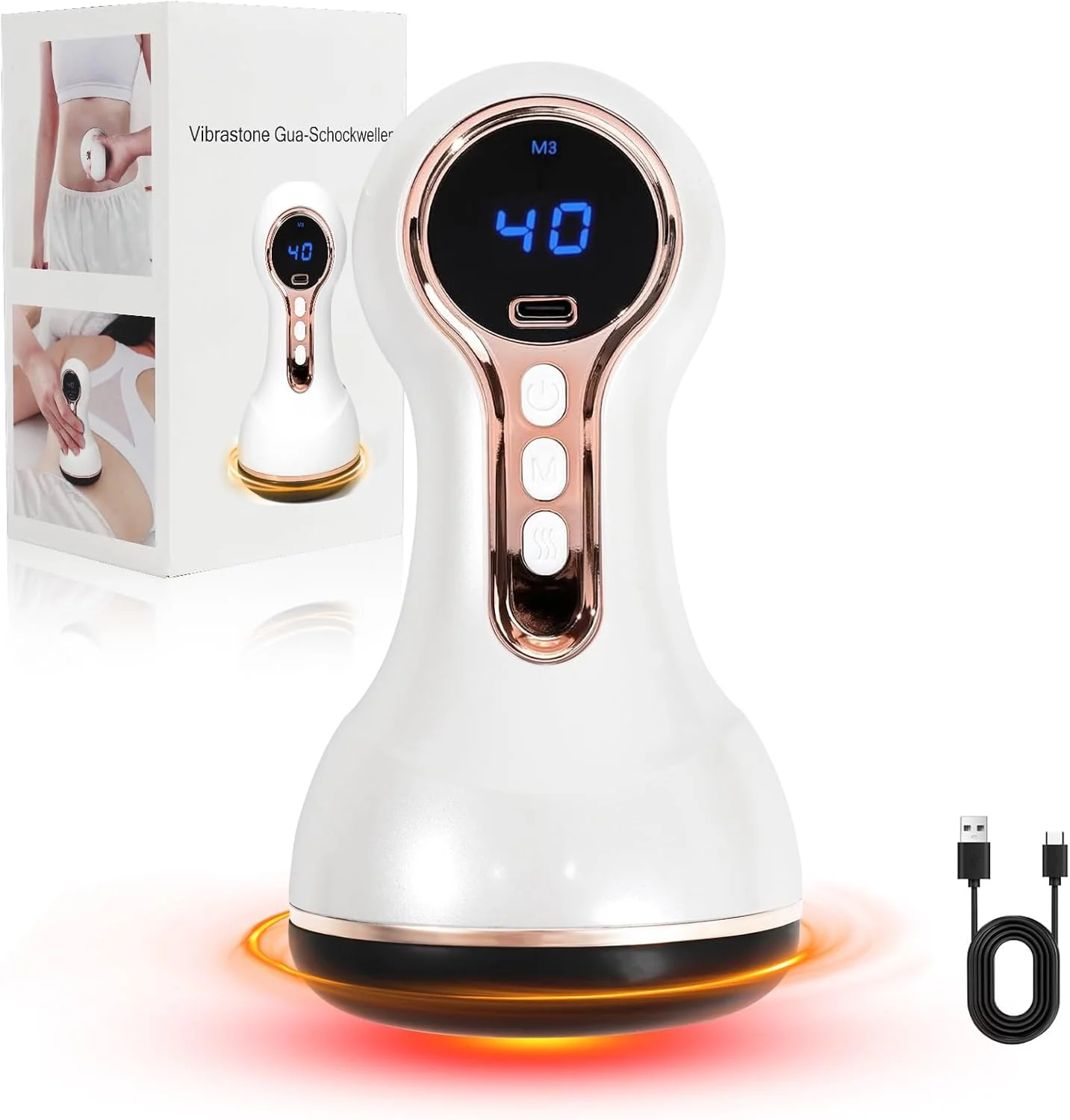 دستگاه ویبراستون نوروپاتی، دستگاه شوک ویو گوا ارتقا یافته 3.0، مینی ماساژور با 30 ترکیب عملکرد گرمایشی لرزشی، تسکین درد و آرامش برای دست ها، گردن، کمر، پاها، سفید