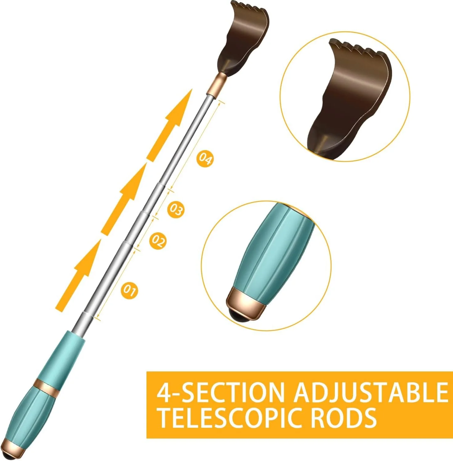 خراشنده پشت، خراشنده های پشتی قابل افزایش، ابزار ماساژ دستی قابل حمل، خراشنده تلسکوپی برای رفع خارش پشت برای زنان، مردان و بزرگسالان (آبی)