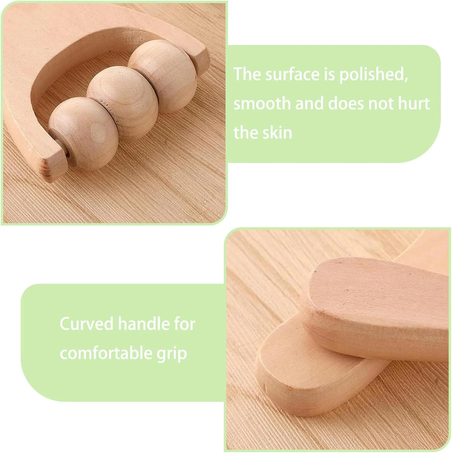 غلتک ماساژ دستی چوبی برای عضلات: ابزار ماساژ برای تسکین کمر و گردن، ماساژور غلتکی چوبی دستی مناسب برای شل کردن عضلات سفت، ساق پا، دست و کل بدن - بسته 3 عددی