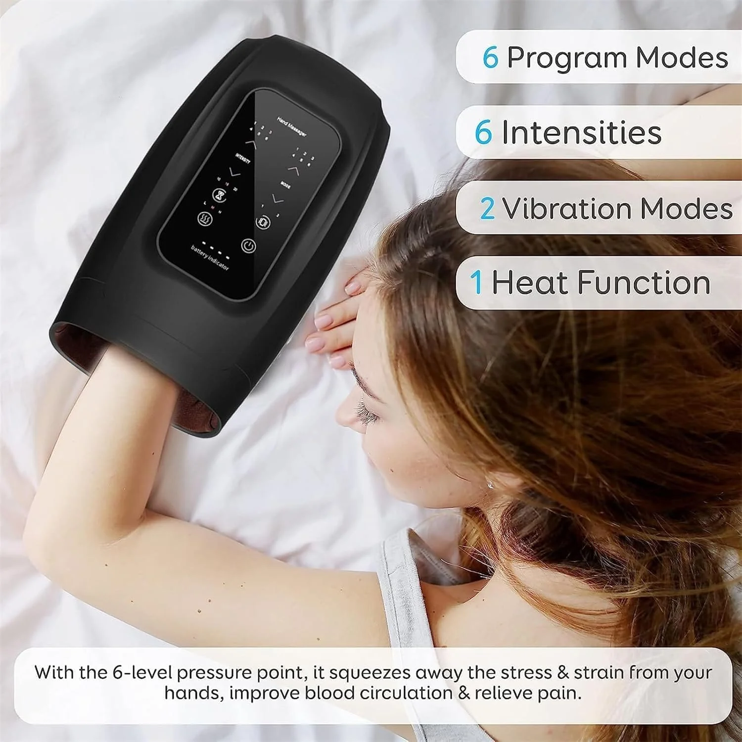 ماساژور دست Ovawi، ماساژور دست با گرما و فشار، ماساژور دست Palmpro با 6 حالت ماساژ و 6 شدت، برای انگشتان بی حس و دست های سرد (مشکی)