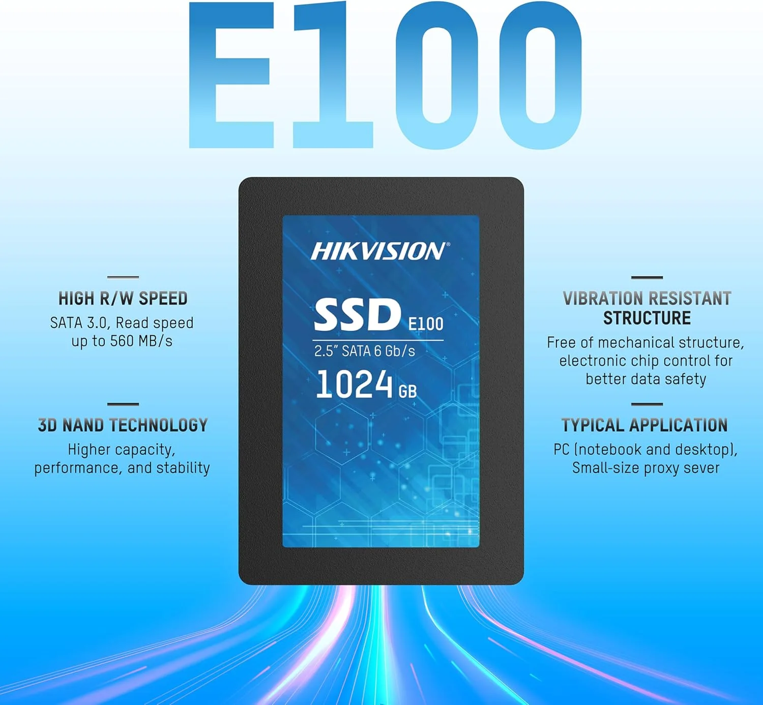 هارد اس اس دی 2.5 اینچی هایک ویژن - HS-SSD-E100/1024G - ظرفیت 1024 گیگابایت - مدل E100 - رابط SATAIII 6Gb/s