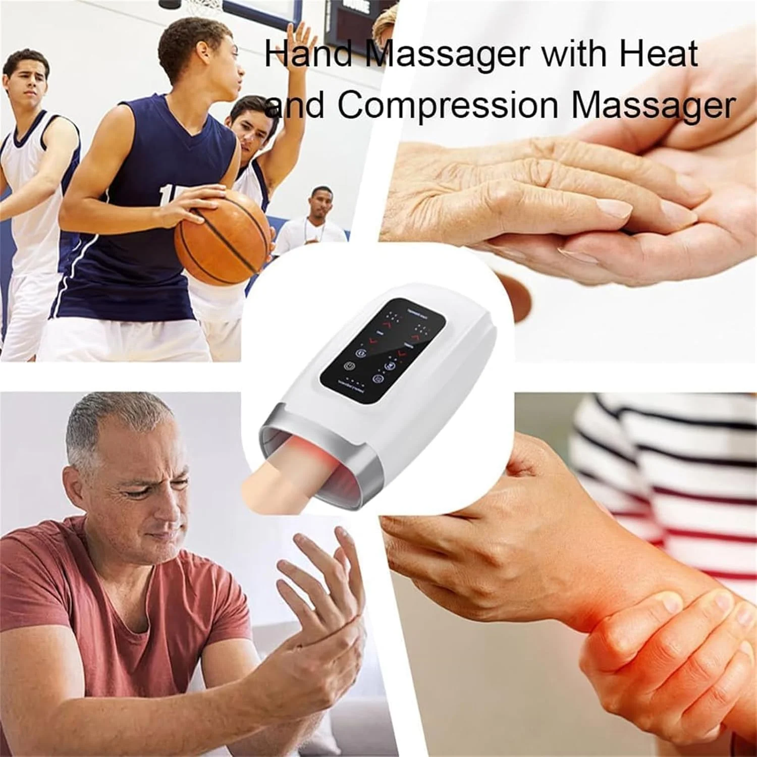 ماساژور دست Ovawi، ماساژور دست با گرما و فشار، ماساژور دست Palmpro با 6 حالت ماساژ و 6 شدت، برای انگشتان بی حس و دست های سرد (مشکی)