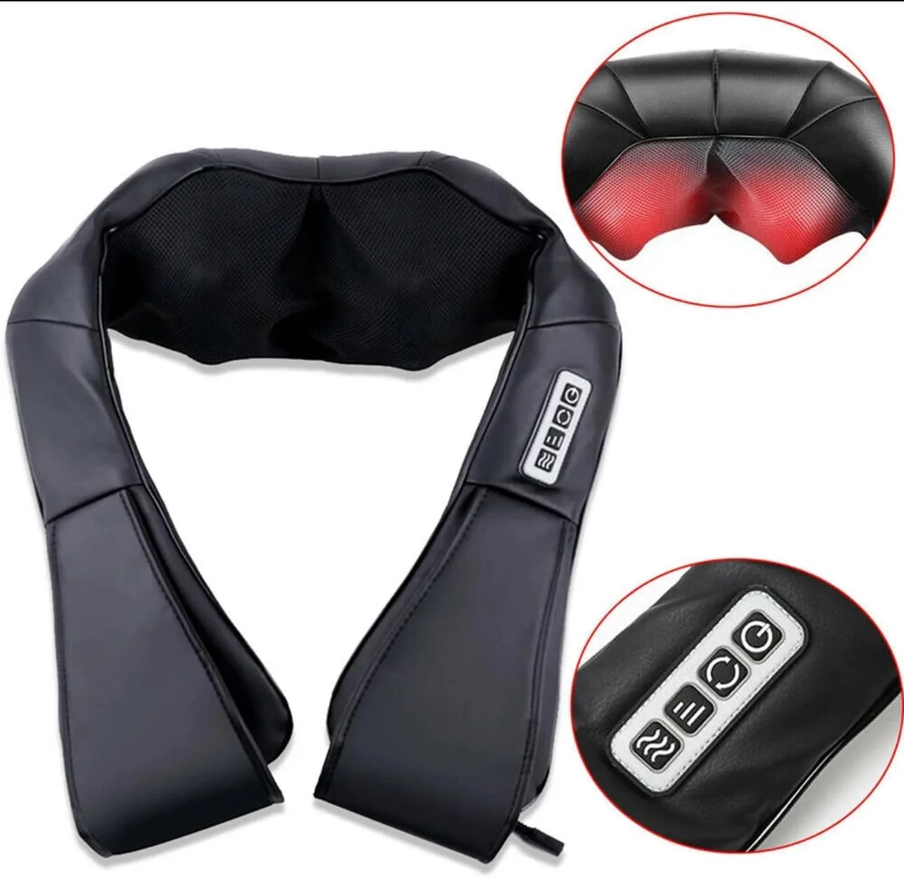 ماساژور گردن و کمر با حرارت، بالش ماساژ سه بعدی ورزشی، تسکین دهنده درد عمیق بافت شانه و بدن، مشکی