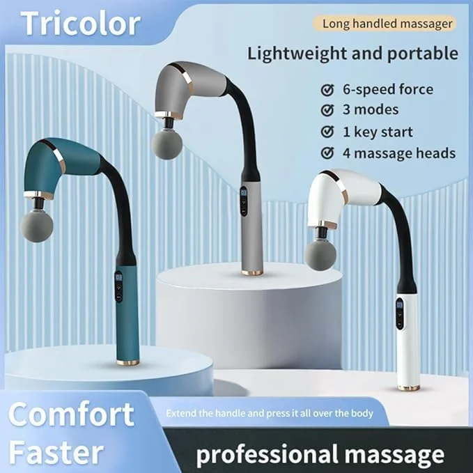 ماساژور تفنگی با دسته بلند - ماساژور پشتی U شکل برای تسکین درد، ماساژور بافت عمیق بدن برای گردن، شانه ها و پاها