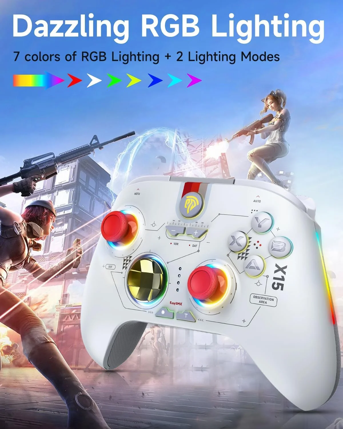 گیم پد کنترلر بی سیم AZONEE برای PC/Android/Steam/Switch/iOS با جوی استیک های Hall، نورپردازی RGB، بلوتوث 2.4G، طراحی ضد دریفت گیم پد کنترلر بی سیم AZONEE برای PC/Android/Steam/Switch/iOS با جوی استیک های Hall، نورپردازی RGB، بلوتوث 2.4G، طراحی ضد دریفت