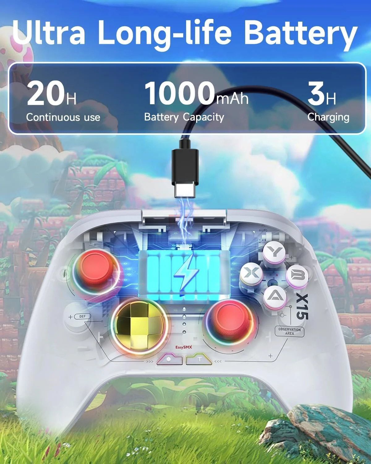 گیم پد کنترلر بی سیم AZONEE برای PC/Android/Steam/Switch/iOS با جوی استیک های Hall، نورپردازی RGB، بلوتوث 2.4G، طراحی ضد دریفت گیم پد کنترلر بی سیم AZONEE برای PC/Android/Steam/Switch/iOS با جوی استیک های Hall، نورپردازی RGB، بلوتوث 2.4G، طراحی ضد دریفت