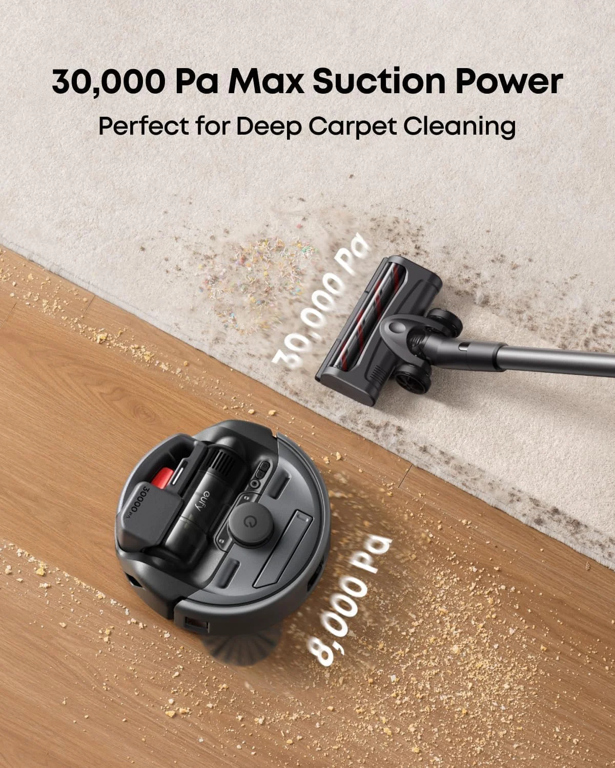 جاروبرقی رباتیک 3 در 1 E20 یوفی، همراه با جاروبرقی عصایی و دستی چند منظوره، تخلیه خودکار تا 75 روز، حداکثر 30000 پاسکال، اجتناب هوشمندانه از موانع + 3 عدد کیسه گرد و غبار رسمی