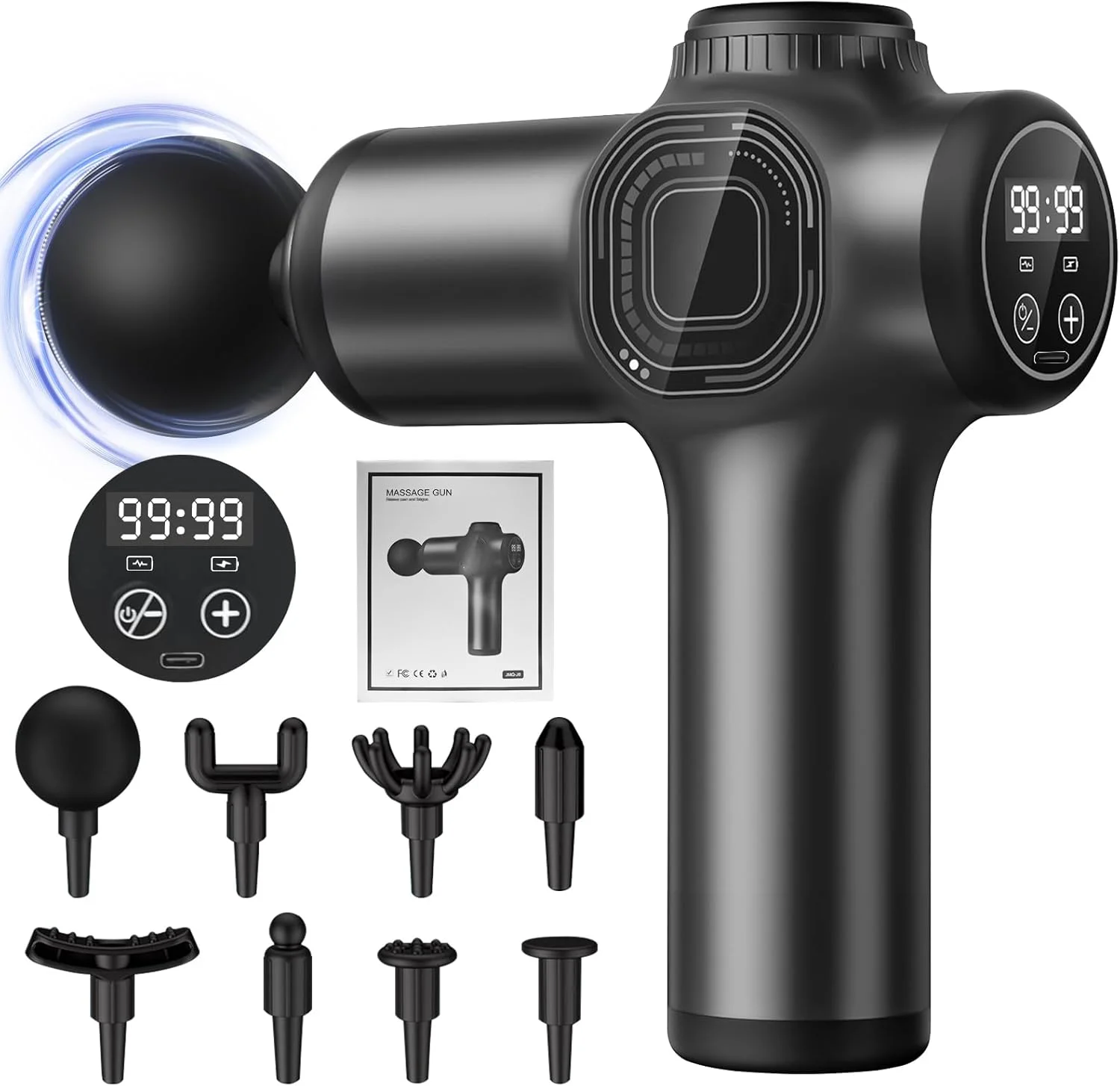 ماساژور عضلانی بافت عمیق Yakiter، ماساژور دستی قابل حمل با 99 سرعت و 8 سر ماساژ مختلف برای ریکاوری عضلات و تسکین درد