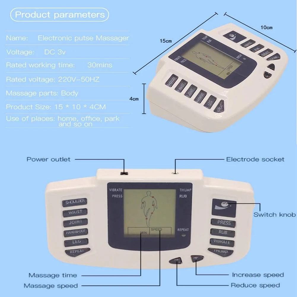 ماساژور TENS، تقویت کننده عضلات شکمی قابل حمل، ماساژور طب سوزنی با 16 پد الکترود، دو کاناله، فیزیوتراپی پالس بدن دیجیتال قابل شارژ برای تسکین درد و ریکاوری