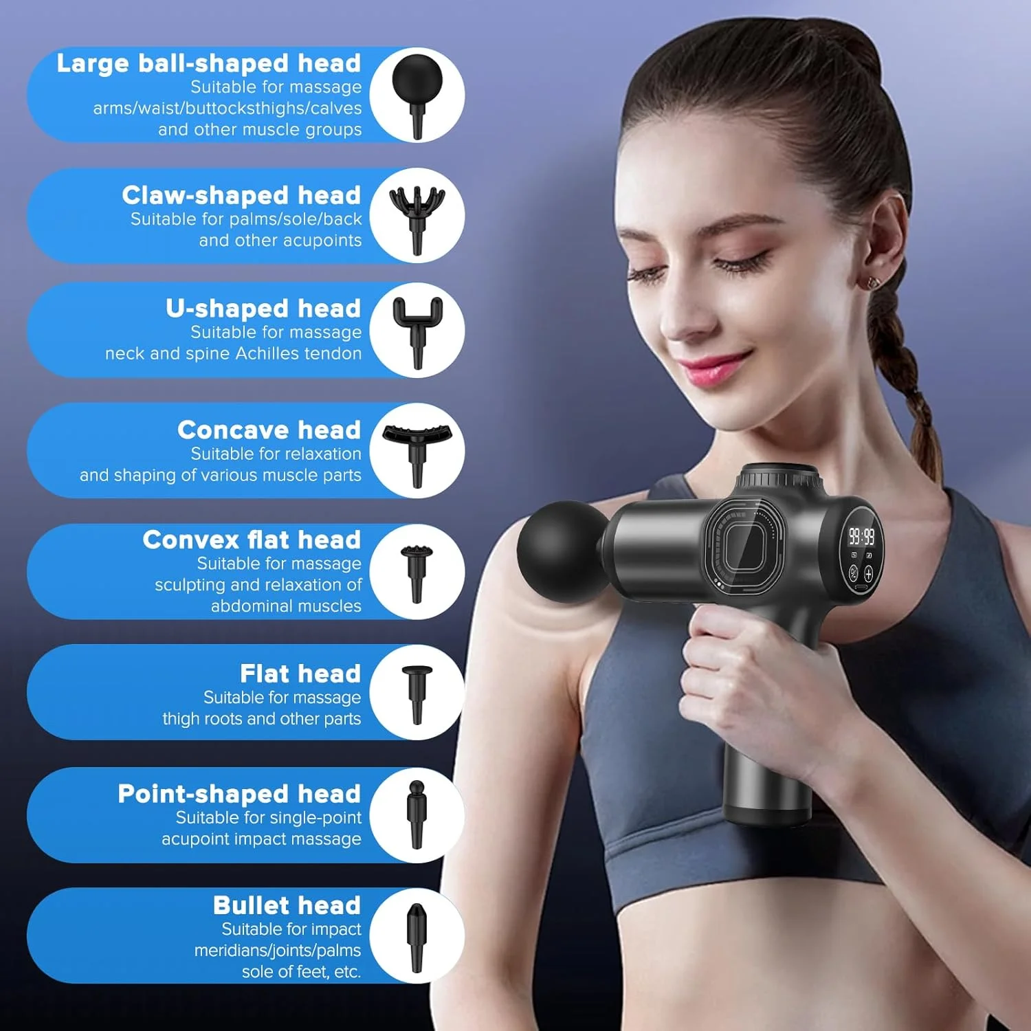 ماساژور عضلانی بافت عمیق Yakiter، ماساژور دستی قابل حمل با 99 سرعت و 8 سر ماساژ مختلف برای ریکاوری عضلات و تسکین درد