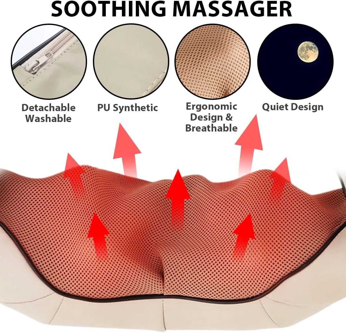 ماساژور گردن و کمر (BS) با گرمایش شیاتسو، 6 حالت کلیدی برای آرامش عضلات و تسکین درد، ایده آل برای شانه، کمر و پا در خانه، محل کار و ماشین، ارائه راحتی نهایی، بژ