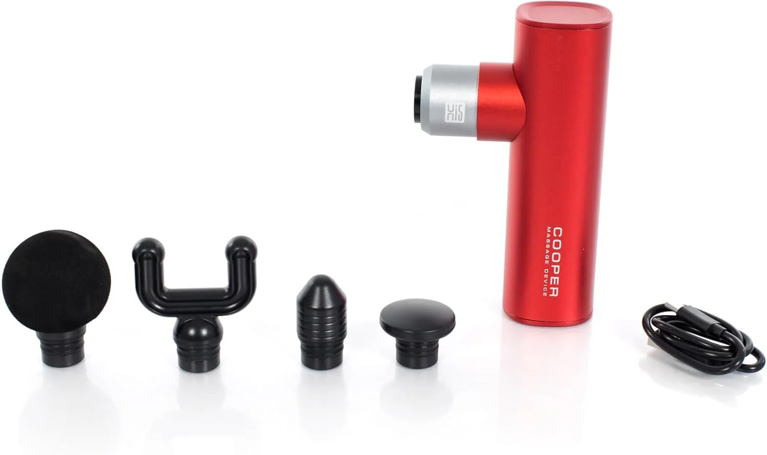 ماساژور دستی لرزشی سوپر مینی Hi5 Cooper با قابلیت شارژ قابل حمل، دستگاه ماساژ مینی با 5 سطح سرعت و 4 سر متصل، باتری 2000 میلی آمپر، بدنه آلیاژ آلومینیوم، قرمز