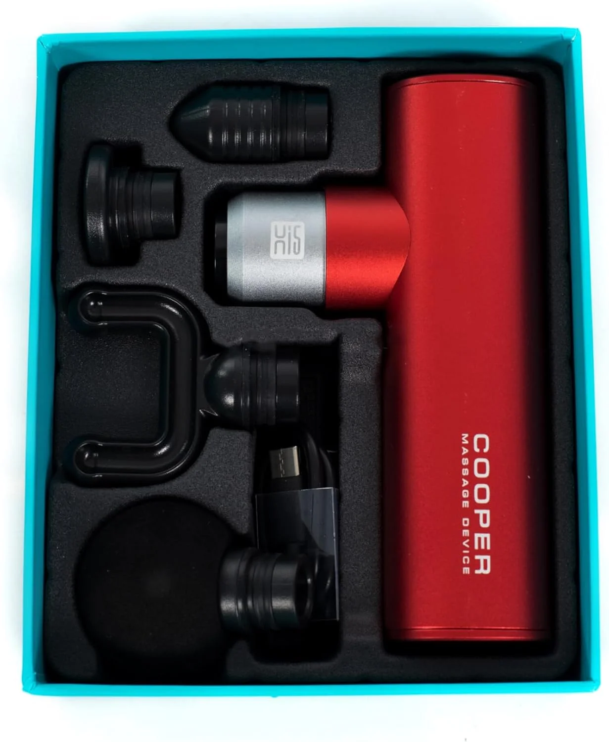 ماساژور دستی لرزشی سوپر مینی Hi5 Cooper با قابلیت شارژ قابل حمل، دستگاه ماساژ مینی با 5 سطح سرعت و 4 سر متصل، باتری 2000 میلی آمپر، بدنه آلیاژ آلومینیوم، قرمز