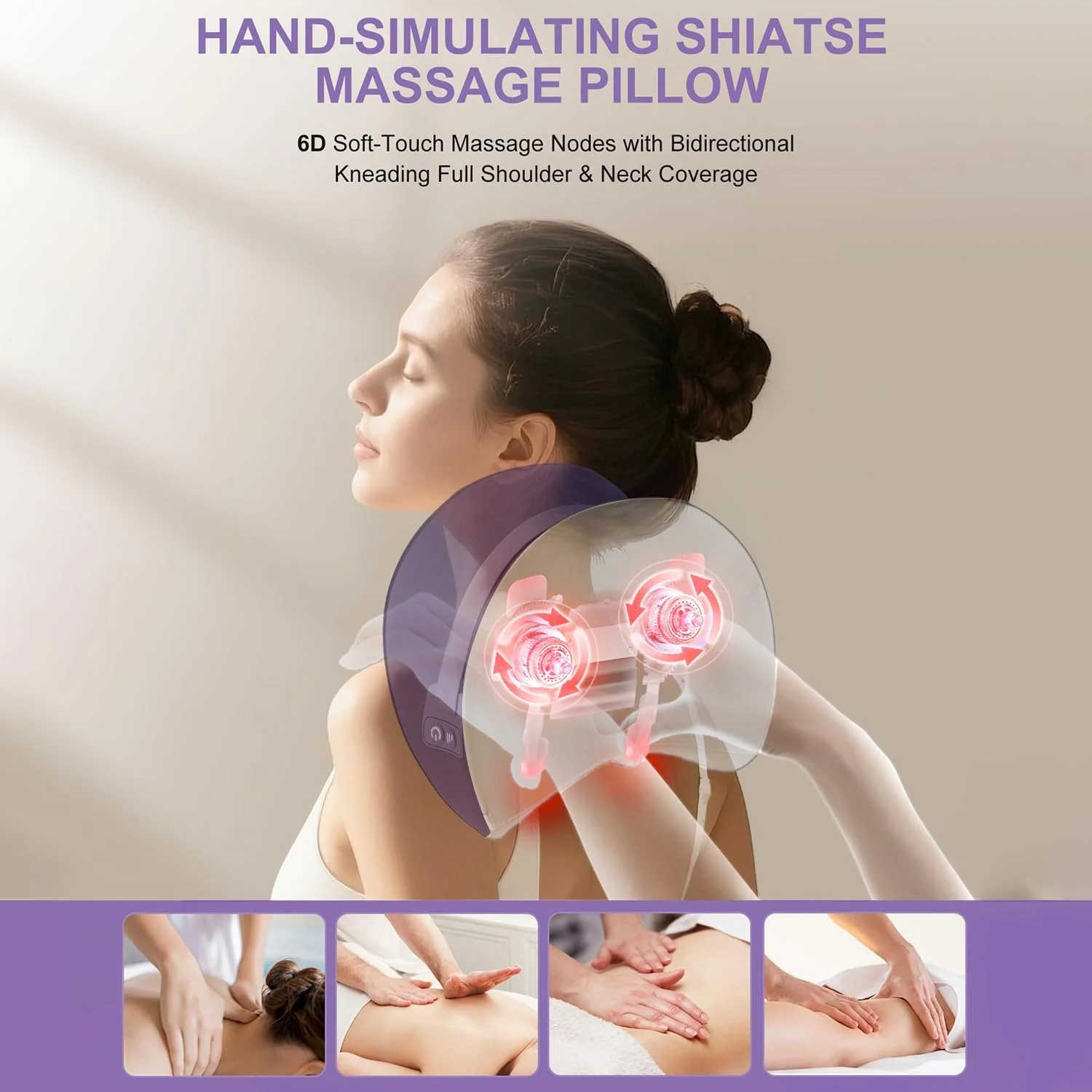 ماساژور گردن شیاتسو با گرما، بالش ماساژور برقی ورز دهنده بافت عمیق با تایمر 10 دقیقه ای برای تسکین درد عضلات کل بدن، دستگاه کشش گردن قابل حمل بی سیم