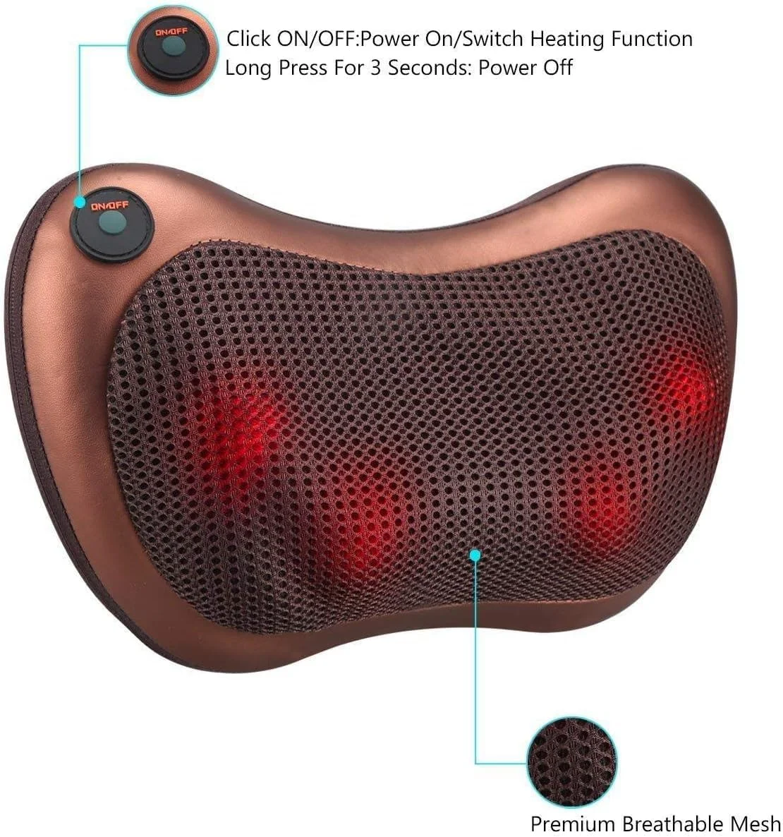 بالش ماساژ AWH - ماساژور بالش گردن، پشت و شانه با ورز عمیق، ۴ غلطک با گرما برای ماشین، خانه و محل کار