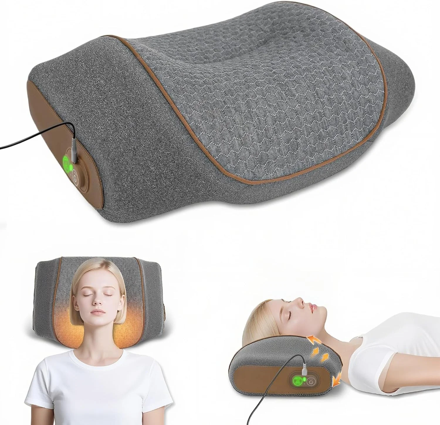 بالش ماساژ گردن آنجو - بالش ماساژور گردن 3 در 1 برای درد شانه، تسکین درد بافت عمیق، با عملکرد گرمایش و کشش، اصلاح کننده قوز برای زنان