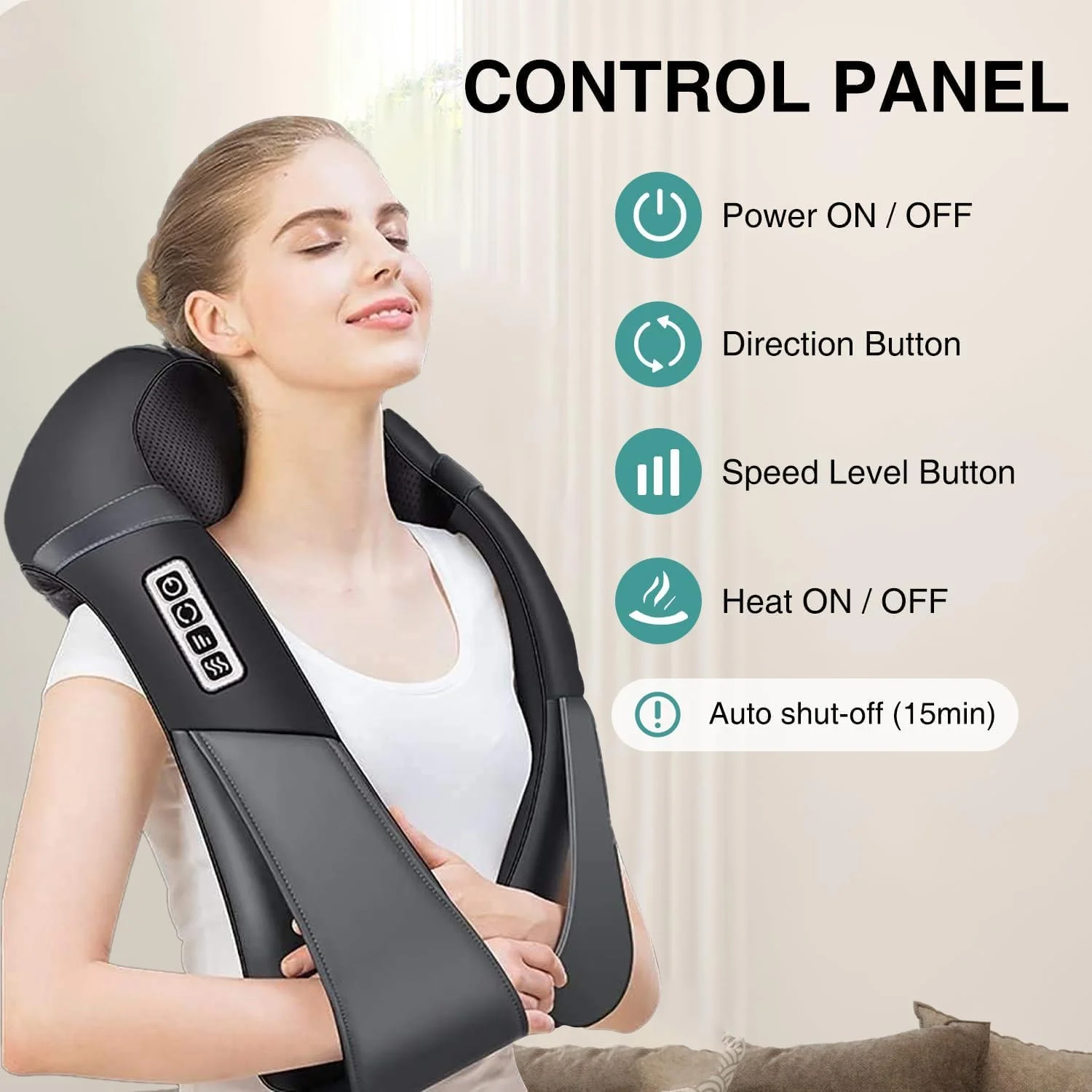 ماساژور گردن و شانه AMINAC با گرمای آرامش بخش، ماساژ الکتریکی بافت عمیق سه بعدی برای شانه، پا و تسکین درد عضلات بدن، مناسب برای استفاده در خانه، محل کار و خودرو، مشکی