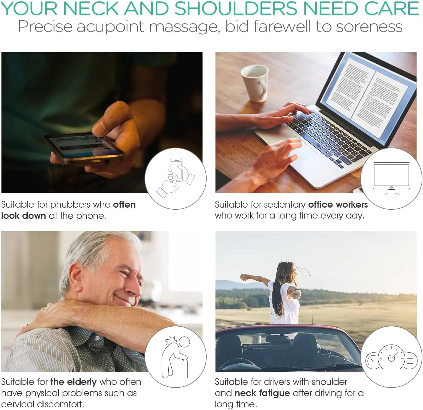 ماساژور گردن NALACAL برای تسکین درد، ماساژور شانه شیاتسو نقطه ماشه ای عمقی با طراحی ارگونومیک دسته، سبک و قابل حمل - ماساژور پشت و گردن برای گردن، شانه ها و پا