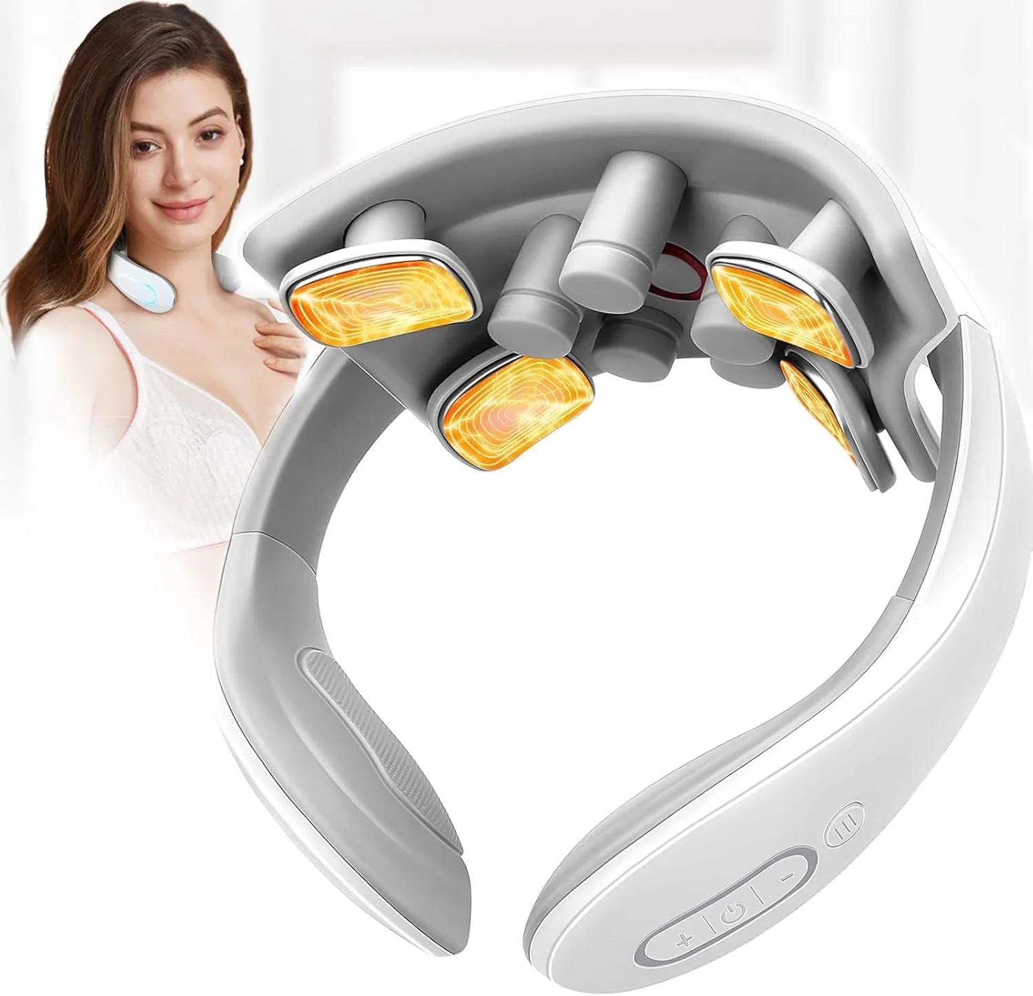 ماساژور گردن MAKINGTEC با پالس الکتریکی، تسکین دهنده هوشمند درد گردن، ماساژور هوشمند گردن با گرما درمانی برای آرامش، ماساژور بافت عمیق تنس بی سیم قابل حمل در فضای باز