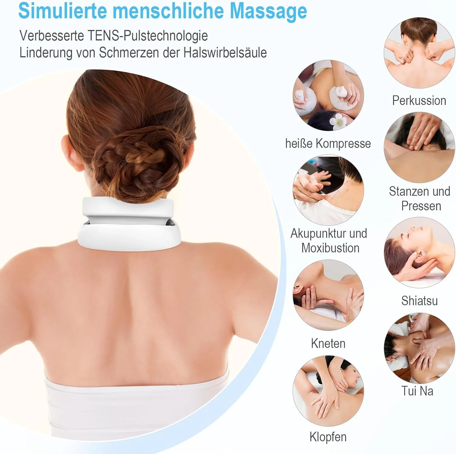 ماساژور گردن MAKINGTEC با پالس الکتریکی، تسکین دهنده هوشمند درد گردن، ماساژور هوشمند گردن با گرما درمانی برای آرامش، ماساژور بافت عمیق تنس بی سیم قابل حمل در فضای باز
