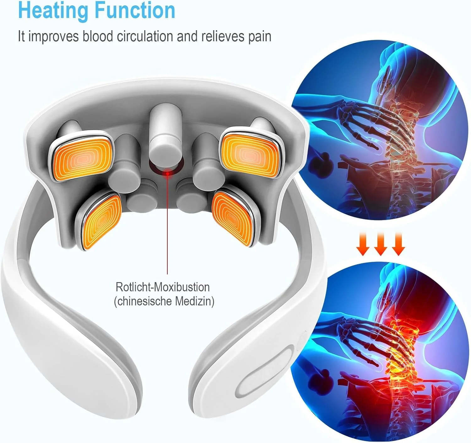 ماساژور گردن MAKINGTEC با پالس الکتریکی، تسکین دهنده هوشمند درد گردن، ماساژور هوشمند گردن با گرما درمانی برای آرامش، ماساژور بافت عمیق تنس بی سیم قابل حمل در فضای باز