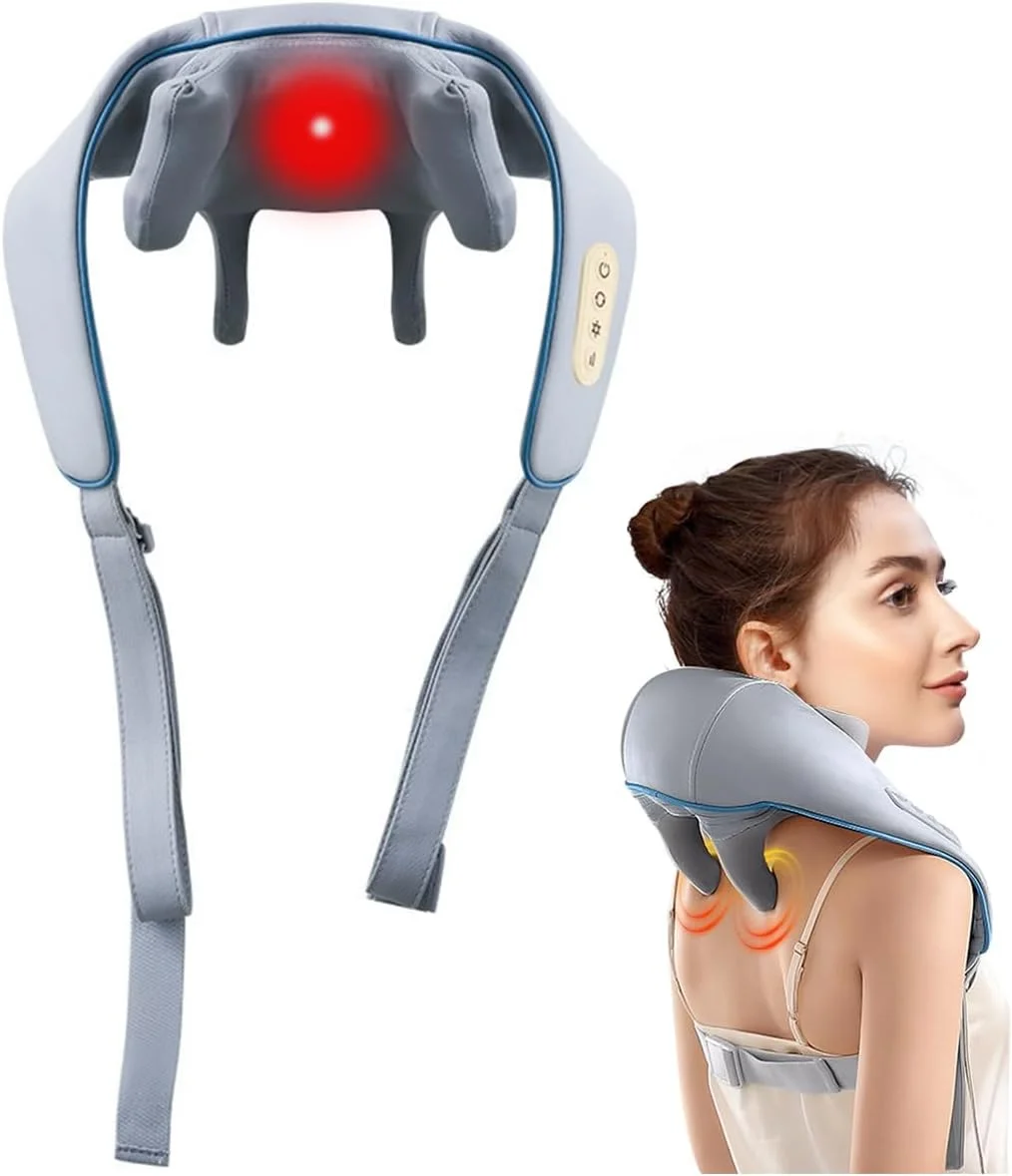 ماساژور گردن بی سیم با حرارت، ماساژور عمیق شیاتسو 6 بعدی برای گردن و شانه، بالش ماساژ برای تسکین درد عضلات بدن، هدیه برای مردان و زنان