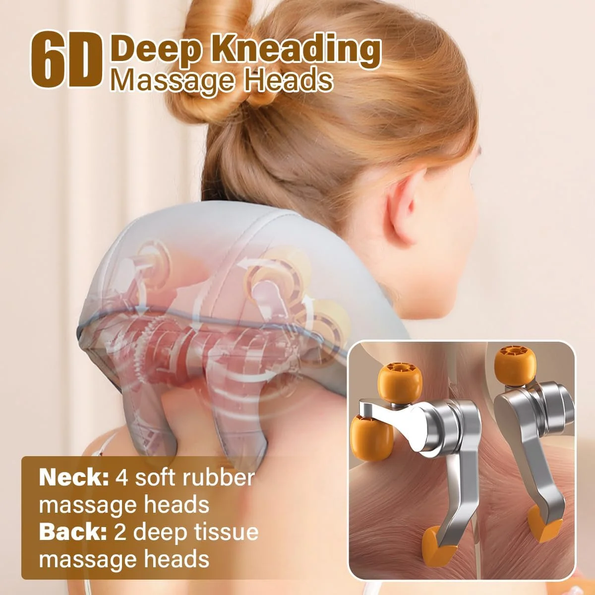 ماساژور گردن بی سیم با حرارت، ماساژور عمیق شیاتسو 6 بعدی برای گردن و شانه، بالش ماساژ برای تسکین درد عضلات بدن، هدیه برای مردان و زنان