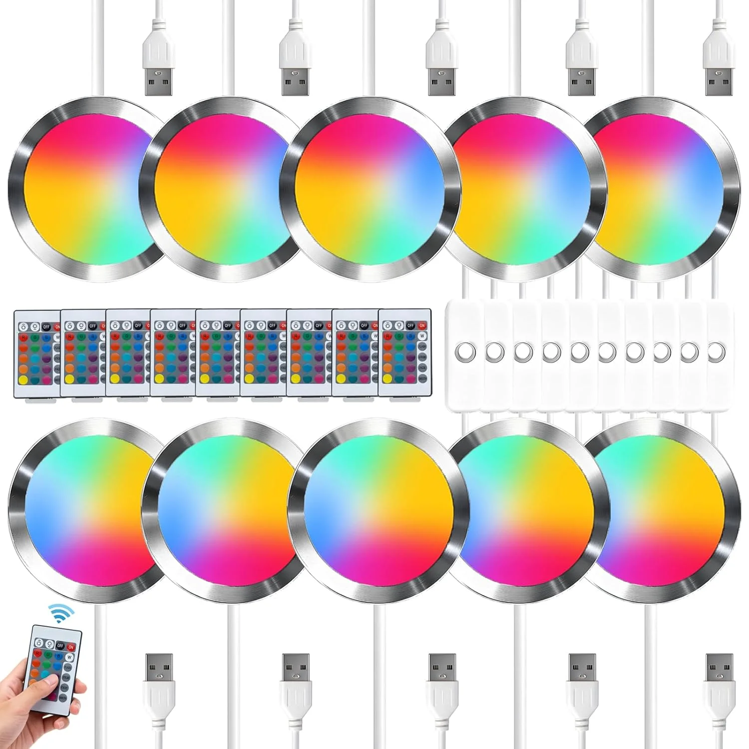 کیت لامپ ال ای دی RGB با کنترل از راه دور 10 عددی مدل 001، دارای عملکرد حافظه قطع برق، مناسب برای پرینتر سه بعدی و سخت افزار DIY با پورت USB