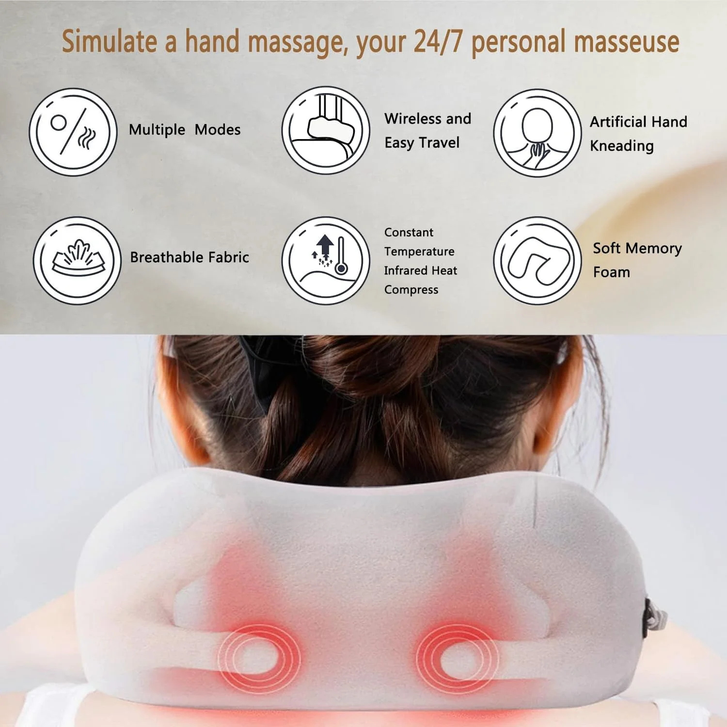 ماساژور گردن، 3 سطح نیرو و 3 حالت، بالشتک ماساژور برقی قابل شارژ، ماساژور گردن ورزشی بافت عمیق برای تسکین درد در خانه، محل کار ماساژور گردن، 3 سطح نیرو و 3 حالت، بالشتک ماساژور برقی قابل شارژ، ماساژور گردن ورزشی بافت عمیق برای تسکین درد در خانه، محل کار